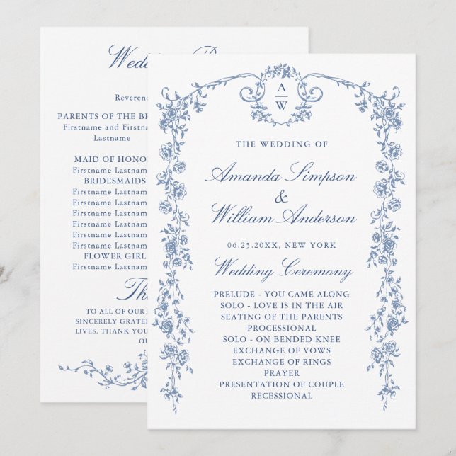 Programme Cérémonie de Mariage de la Grace Florale de Victor (Devant / Derrière)