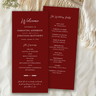 Programme Cérémonie de Mariage de script simple bordeaux