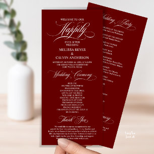 Programme Cérémonie de mariage élégante, bordeaux chic