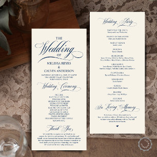 Programme Cérémonie de mariage élégante en bleu marine et iv