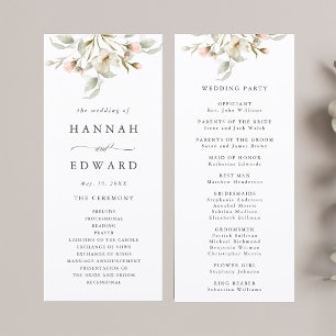Programme Cérémonie de mariage élégante et florale au blush 