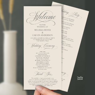 Programme Cérémonie de mariage élégante, gris et crème