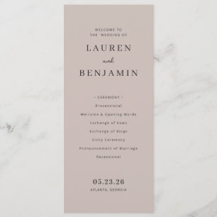 Programme Cérémonie de mariage élégante rose blush