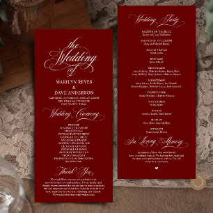 Programme Cérémonie de mariage formelle en rouge vin de Bour