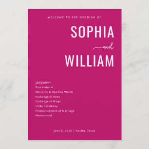 Programme Cérémonie de mariage magenta sophistiquée