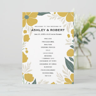 Programme Cérémonie de Mariage moderne florale jaune