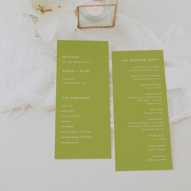 Programme Cérémonie de mariage moderne vert citron vif (Créateur téléchargé)