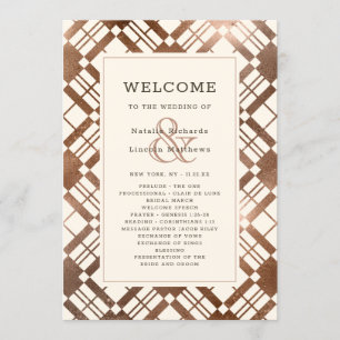 Programme Cérémonie de mariage plaid rustique bronze cuivre