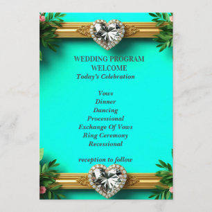 Programme Cérémonie de mariage romantique turquoise rose ros