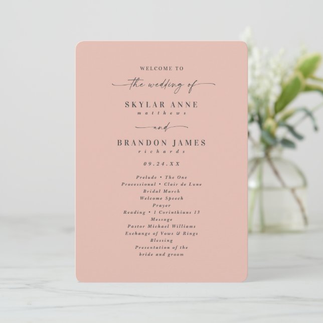 Programme Cérémonie de Mariage rose vif minimal (Debout devant)