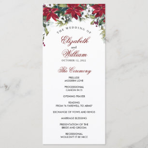 Programme Cérémonie du Mariage d'aquarelle rouge Poinsettia