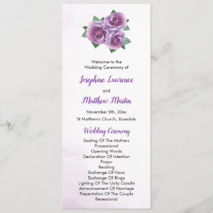 Programme Cérémonie du Mariage du bouquet de rose violet
