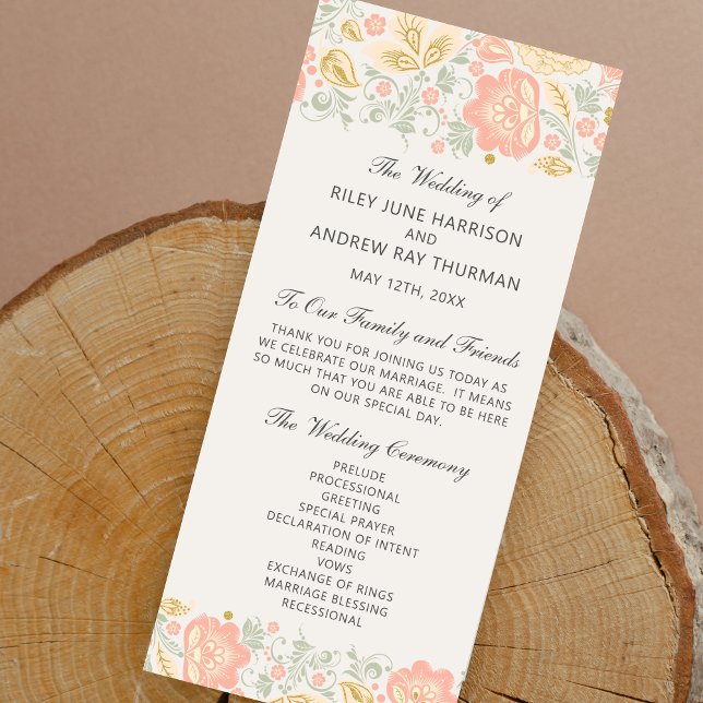 Programme Cérémonie du Mariage Floral Elegance Peach Blush S (Créateur téléchargé)