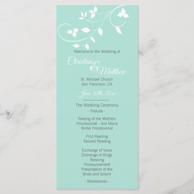 Programme Cérémonie du Mariage Pastel Mint Green & Light Gre (Devant)