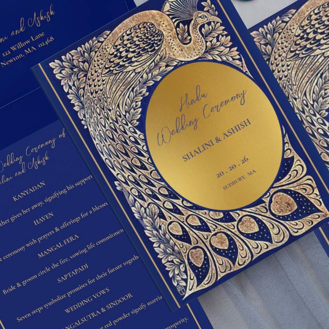 Programme Cérémonie indienne hindou du Mariage Blue Gold Pea (Créateur téléchargé)
