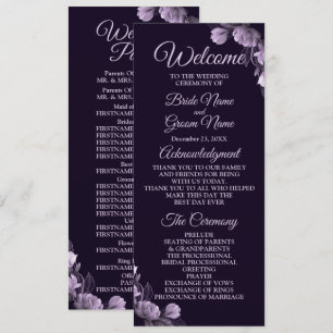 Programme Cérémonie mariage Violet Floral Violet Élégant