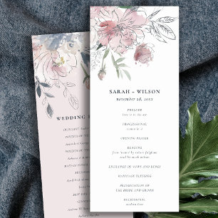 Programme Chic Blush Watercolor Floral Wedding
