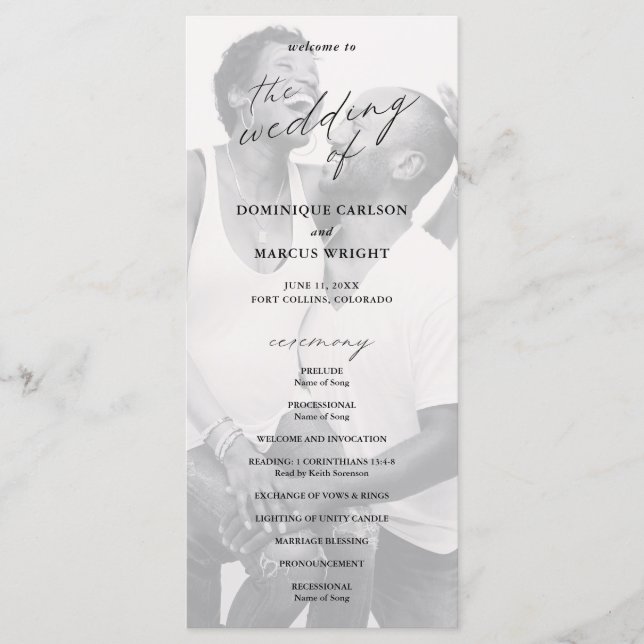 Programme Chic Calligraphie Mariage photo simple (Devant)