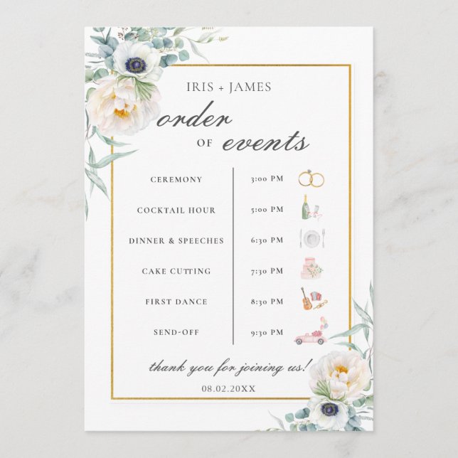 Programme Chic Ivory Floral Mariage Ordre de l'événement Cal (Devant)