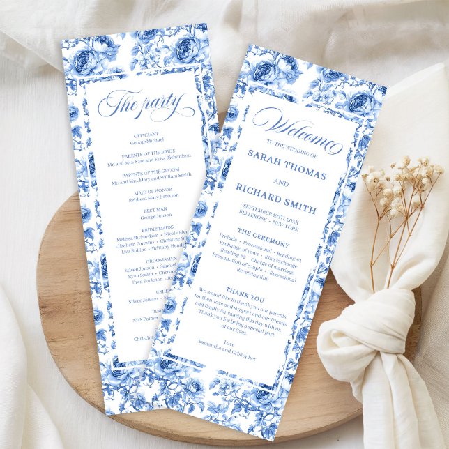 Programme Chic Navy Blue Floral Toile Wedding Program (Chic Navy Blue Floral Toile Wedding Program)