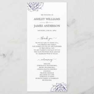 Programme Chic Script Floral Marine Rose bleu Mariage simple