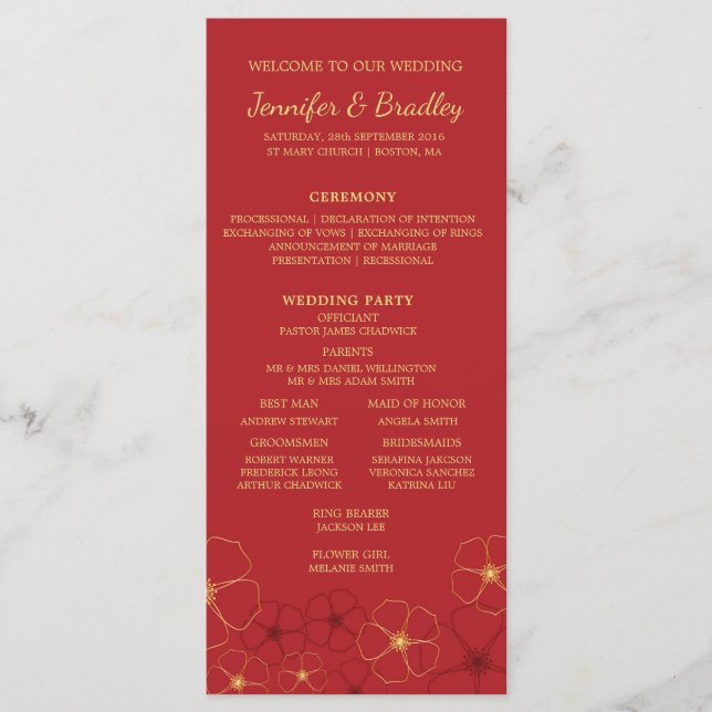 Programme Chronologie du Mariage de fleurs de cerisiers en o (Devant)