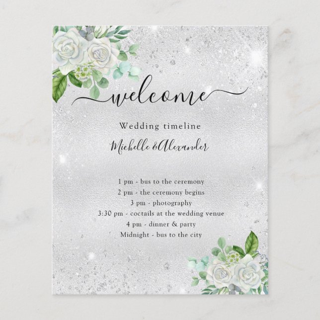 Programme chronologique mariage argent floral vert (Devant)
