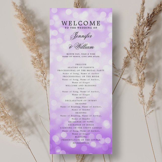 Programme Classique de mariage Purple Bokeh Lumièr (Classic Wedding Program Purple Bokeh Lights)