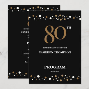 Programme Confetti Gold et Noir modifiable 80e anniversaire