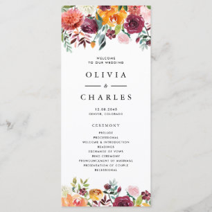 Programme Couronne de fleurs d'automne aquarelle pour mariag