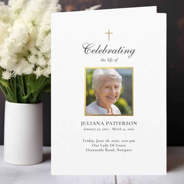 Programme Croix d'or simple Photos Funérailles Ordre de serv (Créateur téléchargé)