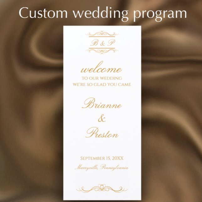 Programme Custom Monogram Elegant Modern Gold Wedding (Customize this elegant monogram wedding program with your own golden script words
)