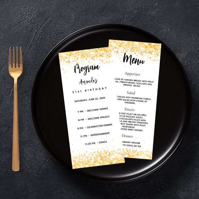 Programme d'anniversaire Menu confetti blanc or (Créateur téléchargé)