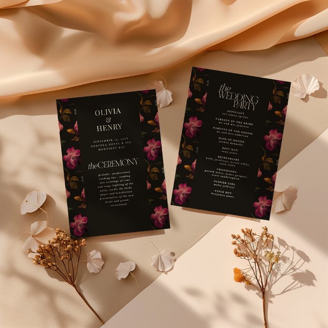 Programme Dark Floral Wedding Program Elegant Burgundy (Créateur téléchargé)