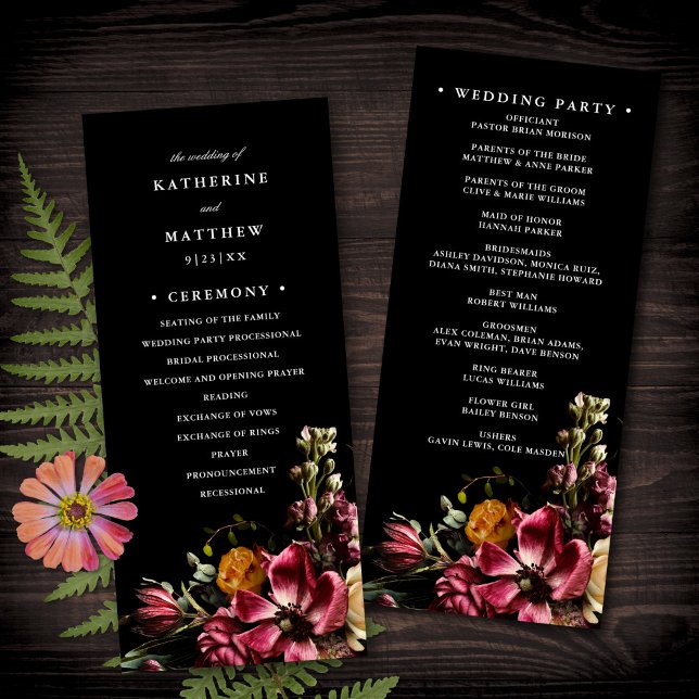Programme Dark + Moody Elegant Floral Black Wedding Programm (Créateur téléchargé)