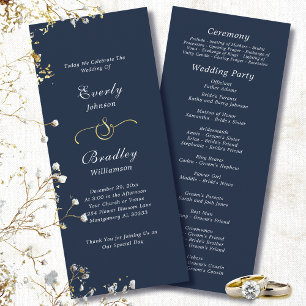 Programme Dark Navy Blanc Simple Script Mariage élégant