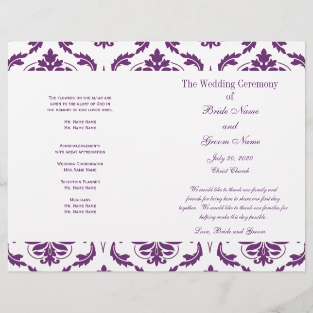 Programme Dark Purple Vintage Mariage damassé (Devant)