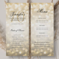 Programme de 70e anniversaire Menu Bokeh Or+Merci