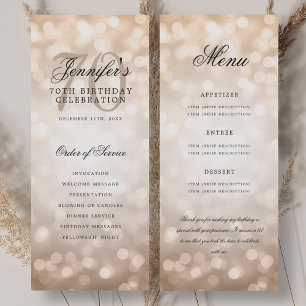 Programme de 70e anniversaire Menu Bokeh Rose Gold