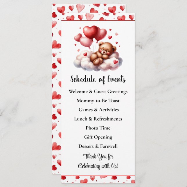 Programme de Baby shower à l'ours de Valentine (Devant / Derrière)