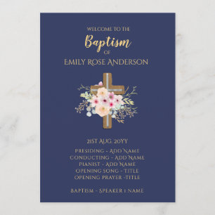 Programme de baptême - Floral Cross BLUE Gold