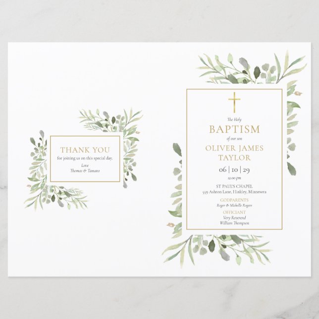 Programme de baptême pour le baptême du feuillage  (Devant)