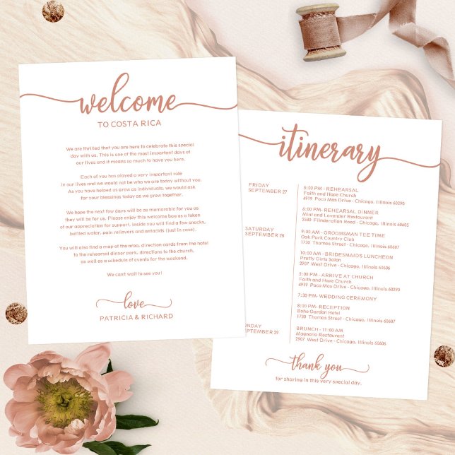 Programme de bienvenue du week-end de mariage Rose (Créateur téléchargé)