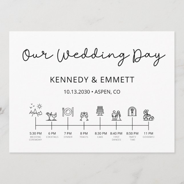 Programme de calendrier du jour du mariage de mont (Devant)