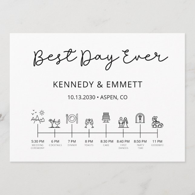 Programme de calendrier du jour du mariage de mont (Devant)