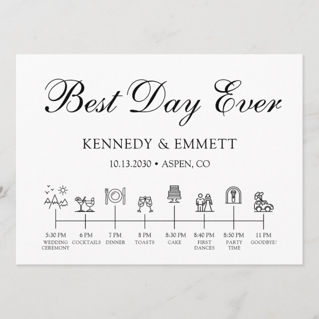 Programme de calendrier du jour du mariage de mont (Devant)