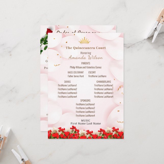 Programme de célébration de la Quinceanera rouge r (Devant/Arrière en situation)