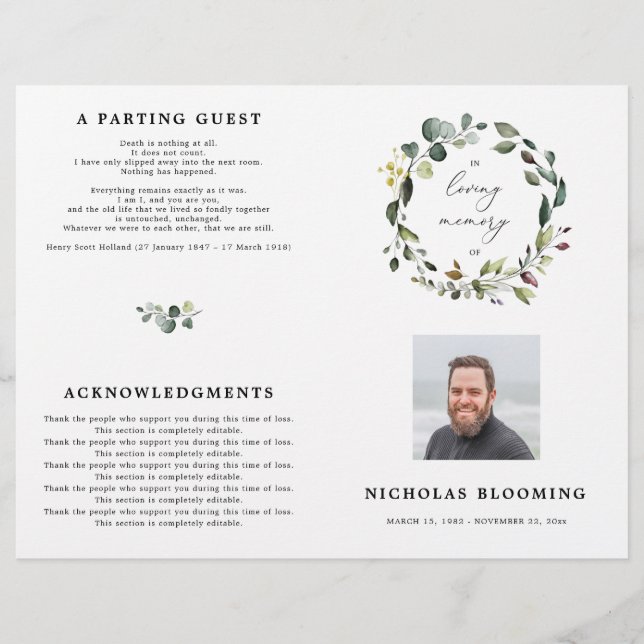 Programme De Célébration De La Vie De L'Eucalyptus (Devant)