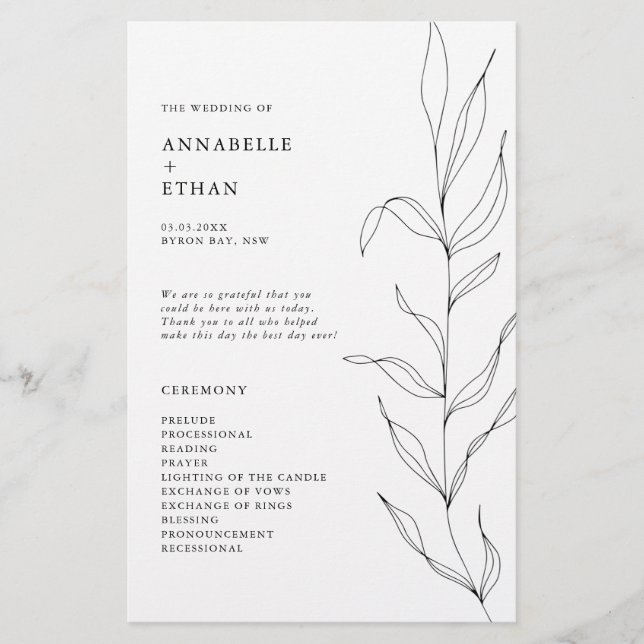 Programme de cérémonie de feuille de feuillage (Devant)