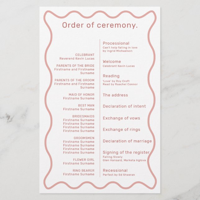 Programme de cérémonie de la frontière rose et bla (Dos)